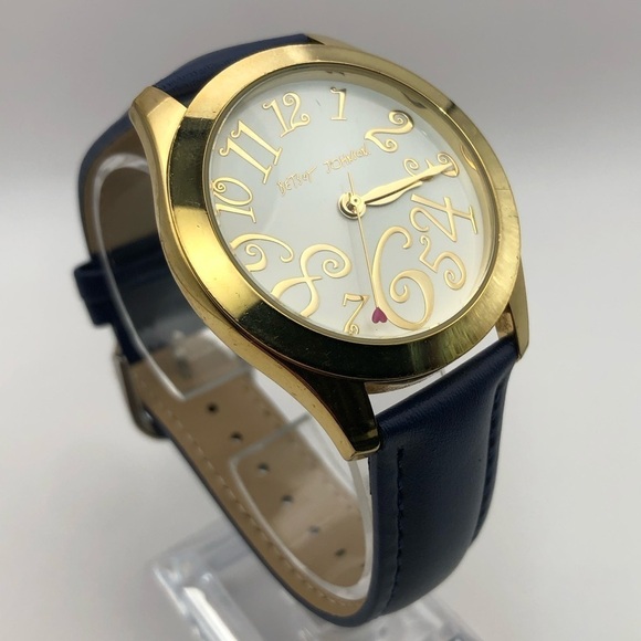 Betsey Johnson Women’s Watch New Dark Navy Blue Band (New Battery) Gold Bezel - Picture 2 of 12